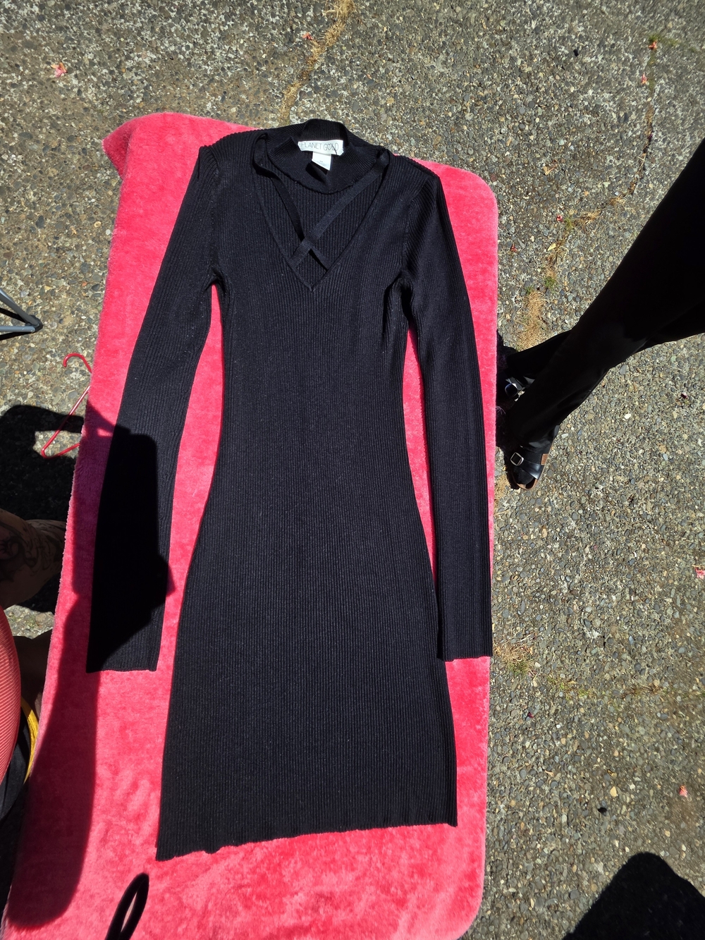 Planet Gold Black Long Sleeve Ribbed Knit Dress